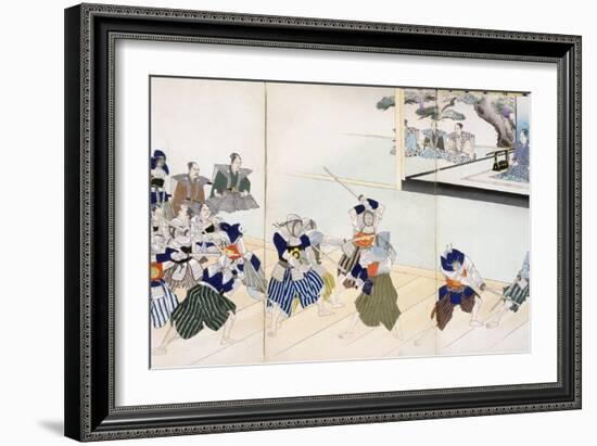 Warlord Watches Samurai Practising their Swordplay (Colour Woodblock Print)-Japanese-Framed Giclee Print