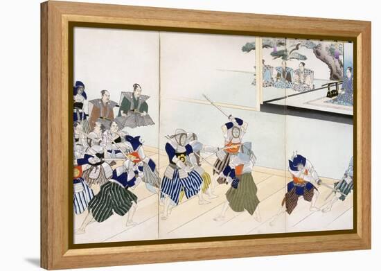 Warlord Watches Samurai Practising their Swordplay (Colour Woodblock Print)-Japanese-Framed Premier Image Canvas