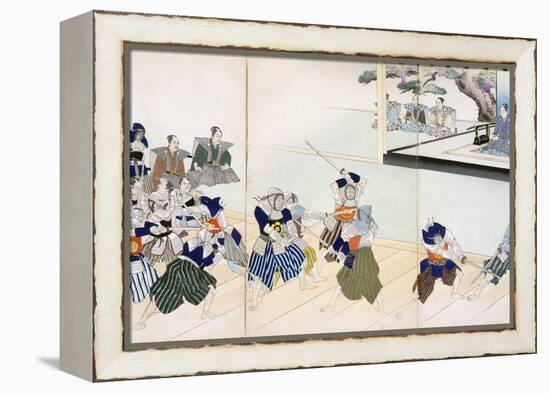 Warlord Watches Samurai Practising their Swordplay (Colour Woodblock Print)-Japanese-Framed Premier Image Canvas