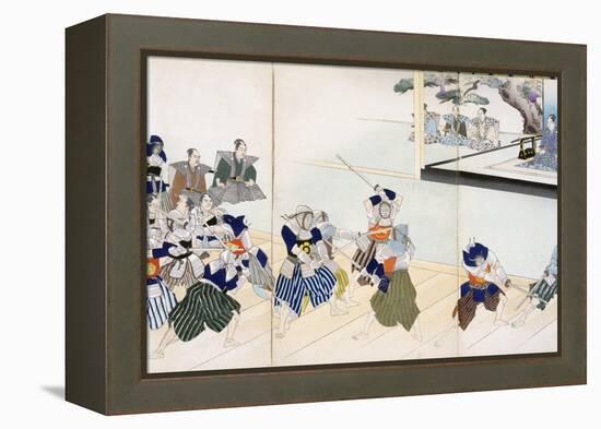 Warlord Watches Samurai Practising their Swordplay (Colour Woodblock Print)-Japanese-Framed Premier Image Canvas