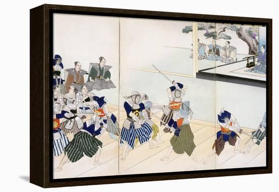 Warlord Watches Samurai Practising their Swordplay (Colour Woodblock Print)-Japanese-Framed Premier Image Canvas