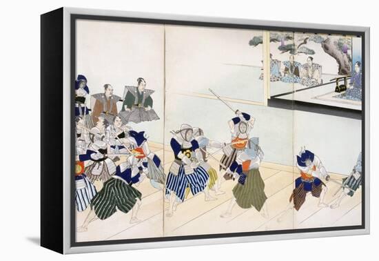 Warlord Watches Samurai Practising their Swordplay (Colour Woodblock Print)-Japanese-Framed Premier Image Canvas