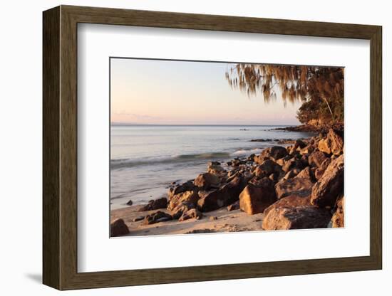 Warm Glow of Sunset on a Boulder-Strewn Beach on Noosa Heads, the Sunshine Coast, Queensland-William Gray-Framed Photographic Print