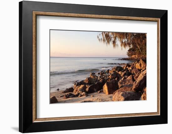 Warm Glow of Sunset on a Boulder-Strewn Beach on Noosa Heads, the Sunshine Coast, Queensland-William Gray-Framed Photographic Print