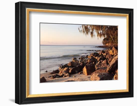 Warm Glow of Sunset on a Boulder-Strewn Beach on Noosa Heads, the Sunshine Coast, Queensland-William Gray-Framed Photographic Print