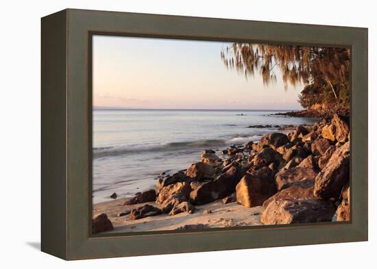 Warm Glow of Sunset on a Boulder-Strewn Beach on Noosa Heads, the Sunshine Coast, Queensland-William Gray-Framed Premier Image Canvas