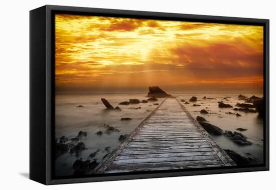 Warm pier at sunset-Marco Carmassi-Framed Premier Image Canvas