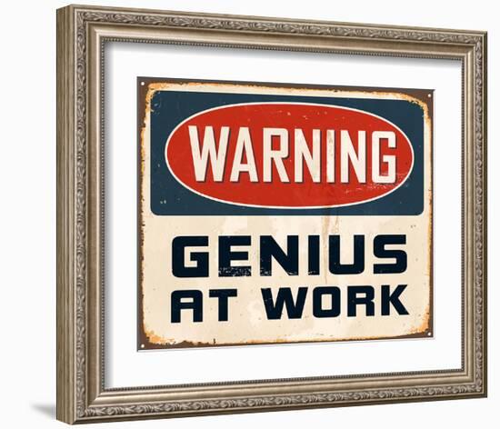 Warning Genius At Work 2-null-Framed Art Print