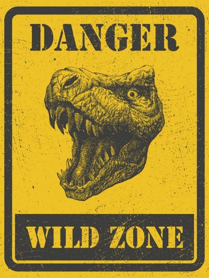 'Warning Sign. Danger Signal with Dinosaur. Vector Eps 8' Art Print
