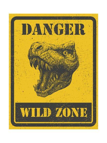 'Warning Sign. Danger Signal with Dinosaur. Vector Eps 8' Art Print