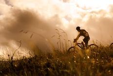 Low Angle View Of Cyclist Riding Mountain Bike On Rocky Trail At Sunrise-warrengoldswain-Photographic Print