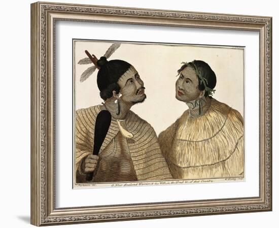 Warrior and His Wife Dressed in Traditional New Zealand Costume-Sydney Parkinson-Framed Giclee Print
