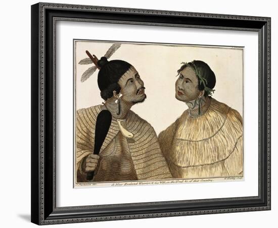 Warrior and His Wife Dressed in Traditional New Zealand Costume-Sydney Parkinson-Framed Giclee Print