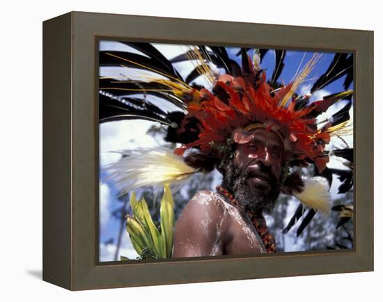 Warrior at Sing Sing Festival, Feathers from a Bird of Paradise, Papua New Guinea, Oceania-Keren Su-Framed Premier Image Canvas