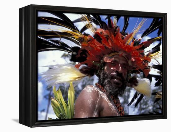 Warrior at Sing Sing Festival, Feathers from a Bird of Paradise, Papua New Guinea, Oceania-Keren Su-Framed Premier Image Canvas