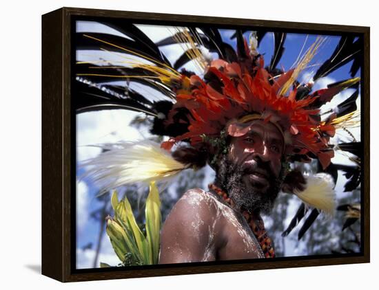 Warrior at Sing Sing Festival, Feathers from a Bird of Paradise, Papua New Guinea, Oceania-Keren Su-Framed Premier Image Canvas