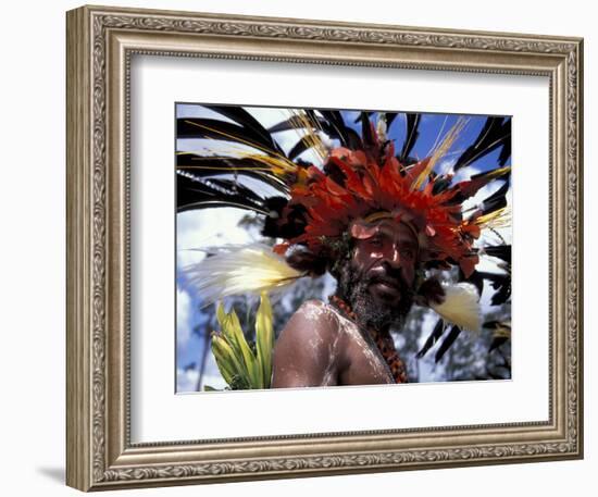 Warrior at Sing Sing Festival, Feathers from a Bird of Paradise, Papua New Guinea, Oceania-Keren Su-Framed Photographic Print