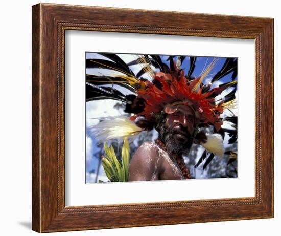 Warrior at Sing Sing Festival, Feathers from a Bird of Paradise, Papua New Guinea, Oceania-Keren Su-Framed Photographic Print
