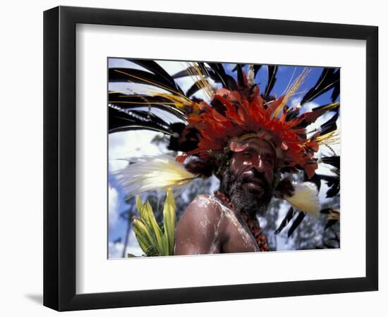 Warrior at Sing Sing Festival, Feathers from a Bird of Paradise, Papua New Guinea, Oceania-Keren Su-Framed Photographic Print