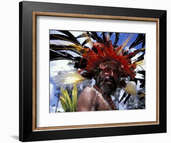 Warrior at Sing Sing Festival, Feathers from a Bird of Paradise, Papua New Guinea, Oceania-Keren Su-Framed Photographic Print