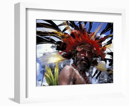 Warrior at Sing Sing Festival, Feathers from a Bird of Paradise, Papua New Guinea, Oceania-Keren Su-Framed Photographic Print