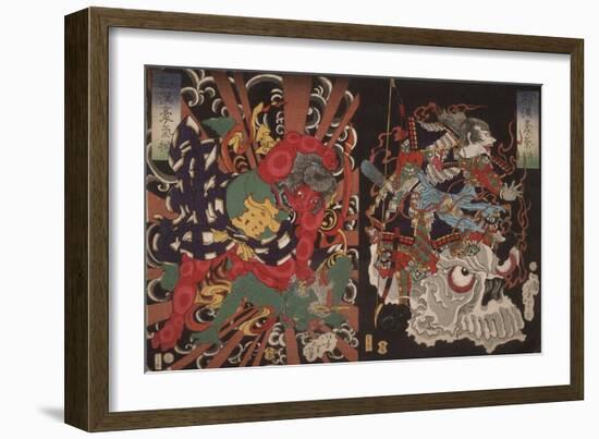 Warrior on Skull and Kintoki Overpowering a Demon, from the Series Valour in China and Japan, 1868-Tsukioka Yoshitoshi-Framed Giclee Print