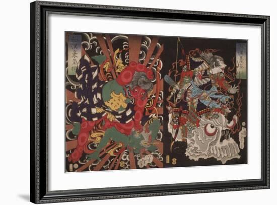 Warrior on Skull and Kintoki Overpowering a Demon, from the Series Valour in China and Japan, 1868-Tsukioka Yoshitoshi-Framed Giclee Print