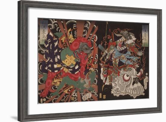 Warrior on Skull and Kintoki Overpowering a Demon, from the Series Valour in China and Japan, 1868-Tsukioka Yoshitoshi-Framed Giclee Print