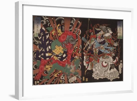 Warrior on Skull and Kintoki Overpowering a Demon, from the Series Valour in China and Japan, 1868-Tsukioka Yoshitoshi-Framed Giclee Print