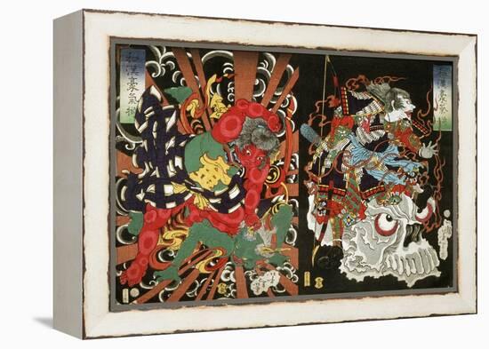 Warrior on Skull and Kintoki Overpowering a Demon, from the Series Valour in China and Japan, 1868-Tsukioka Yoshitoshi-Framed Premier Image Canvas