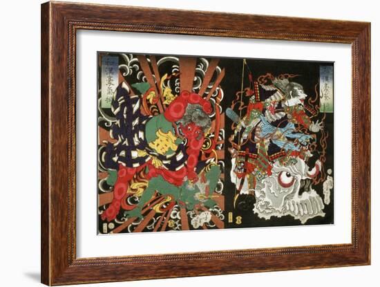 Warrior on Skull and Kintoki Overpowering a Demon, from the Series Valour in China and Japan, 1868-Tsukioka Yoshitoshi-Framed Giclee Print