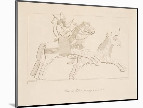 Warrior Pursuing a Wild Bull, from Monuments of Nineveh, Pub. 1849 (Engraving)-Austen Henry Layard-Mounted Giclee Print