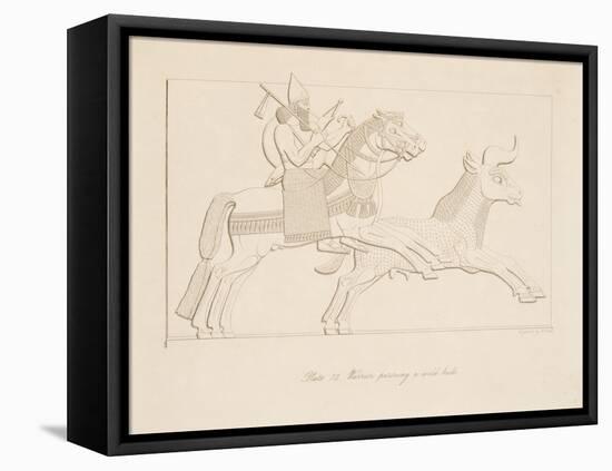 Warrior Pursuing a Wild Bull, from Monuments of Nineveh, Pub. 1849 (Engraving)-Austen Henry Layard-Framed Premier Image Canvas