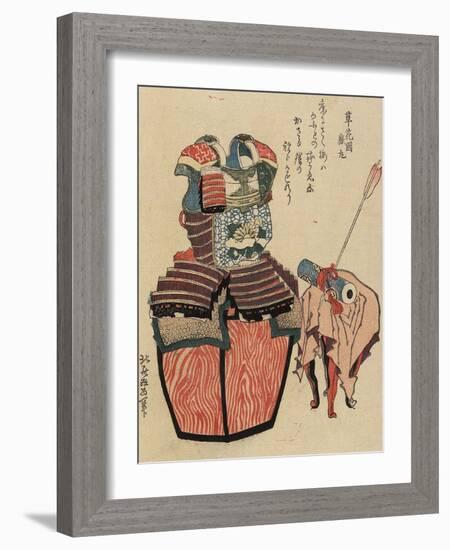 Warrior's Armour and Arrow Through Scroll, 1820-1834-Katsushika Hokusai-Framed Giclee Print