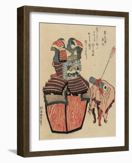 Warrior's Armour and Arrow Through Scroll, 1820-1834-Katsushika Hokusai-Framed Giclee Print