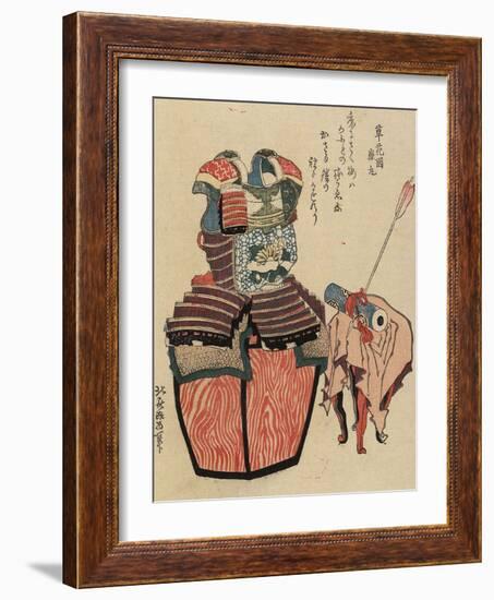 Warrior's Armour and Arrow Through Scroll, 1820-1834-Katsushika Hokusai-Framed Giclee Print