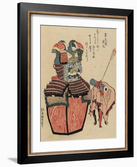 Warrior's Armour and Arrow Through Scroll, 1820-1834-Katsushika Hokusai-Framed Giclee Print