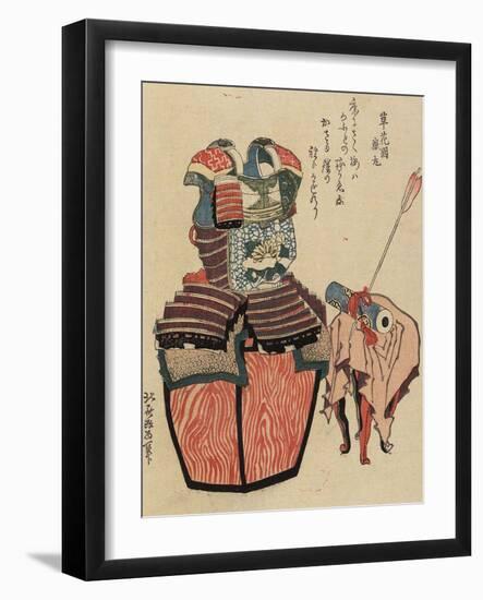 Warrior's Armour and Arrow Through Scroll, 1820-1834-Katsushika Hokusai-Framed Giclee Print