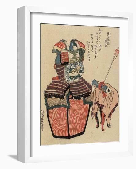 Warrior's Armour and Arrow Through Scroll, 1820-1834-Katsushika Hokusai-Framed Giclee Print