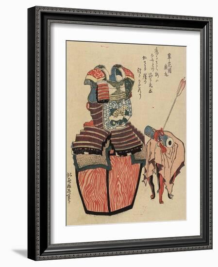 Warrior's Armour and Arrow Through Scroll, 1820-1834-Katsushika Hokusai-Framed Giclee Print