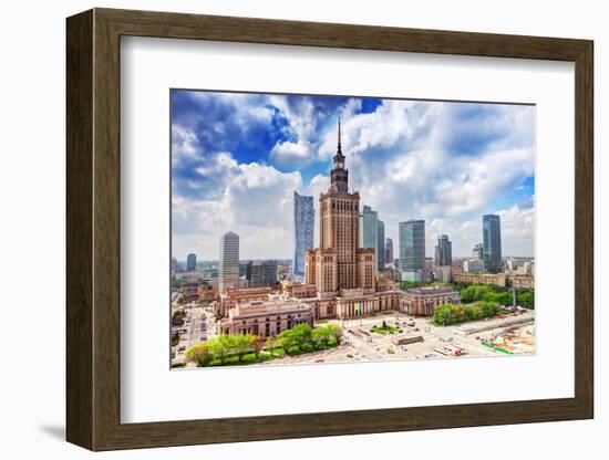 Warsaw, Poland. Aerial View Palace of Culture and Science and Downtown Business Skyscrapers, City C-Michal Bednarek-Framed Photographic Print