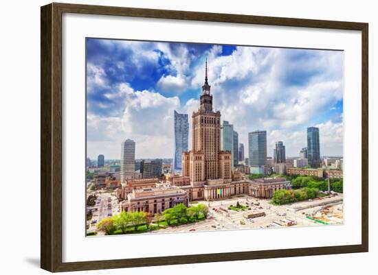 Warsaw, Poland. Aerial View Palace of Culture and Science and Downtown Business Skyscrapers, City C-Michal Bednarek-Framed Photographic Print