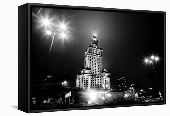 Warsaw, Poland Downtown Skyline At Night In Black And White-Michal Bednarek-Framed Stretched Canvas