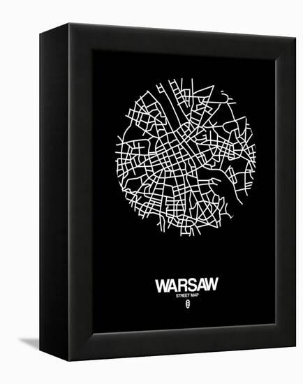 Warsaw Street Map Black-NaxArt-Framed Stretched Canvas