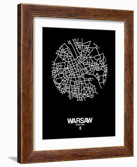 Warsaw Street Map Black-NaxArt-Framed Art Print