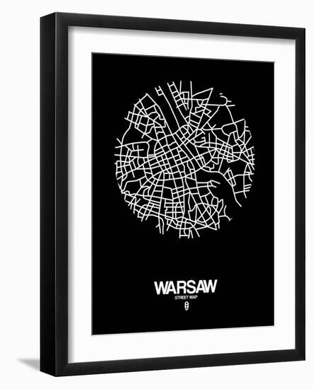 Warsaw Street Map Black-NaxArt-Framed Art Print