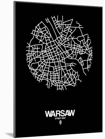 Warsaw Street Map Black-NaxArt-Mounted Art Print