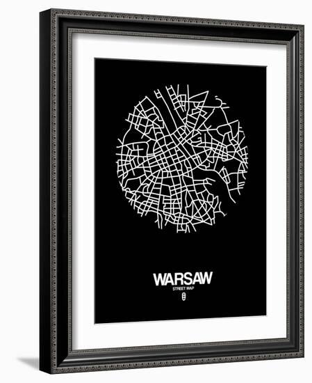 Warsaw Street Map Black-NaxArt-Framed Art Print