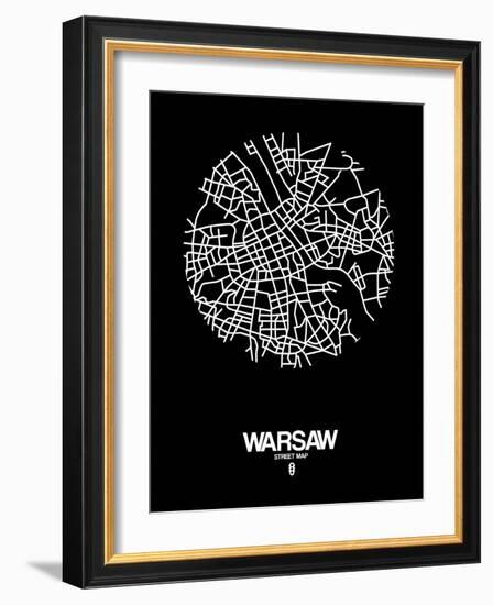 Warsaw Street Map Black-NaxArt-Framed Art Print