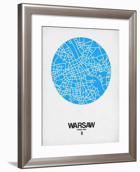 Warsaw Street Map Blue-NaxArt-Framed Art Print